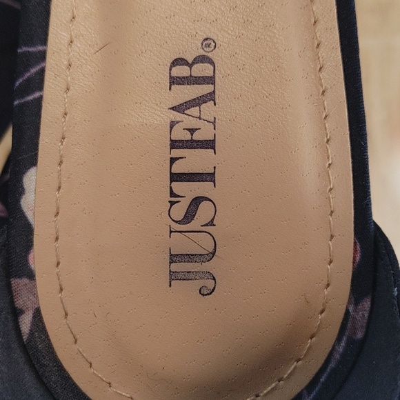 Just Fab Navy. Pink, & White Floral Wedge Heels with Ankle Wraps - Picture 6 of 6